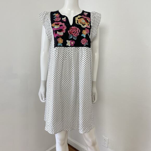 Savanna Jane Size M Shift Mini Dress Polka Dot Embroidered Floral Sleeveless - Picture 1 of 13